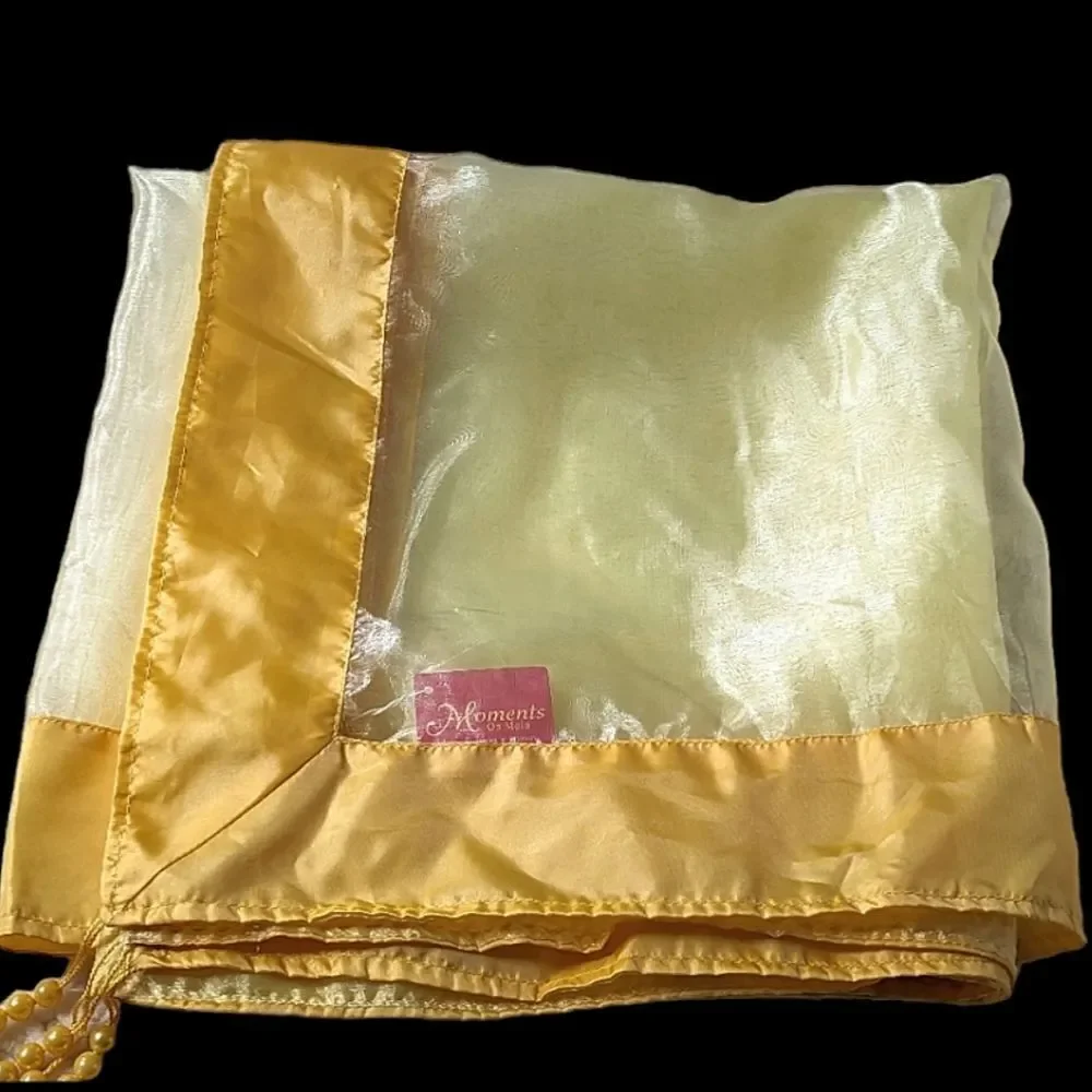 Golden Yellow Organza Tassel Trimmed Sheer Square Tablecloth 54